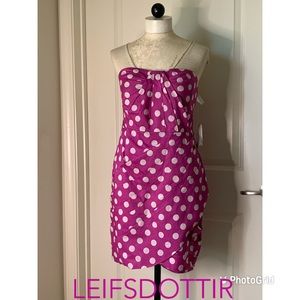 NWT Anthropologie LEIFSDOTTIR Fuchsia Dots Pleated Bodice Strapless Dress 8